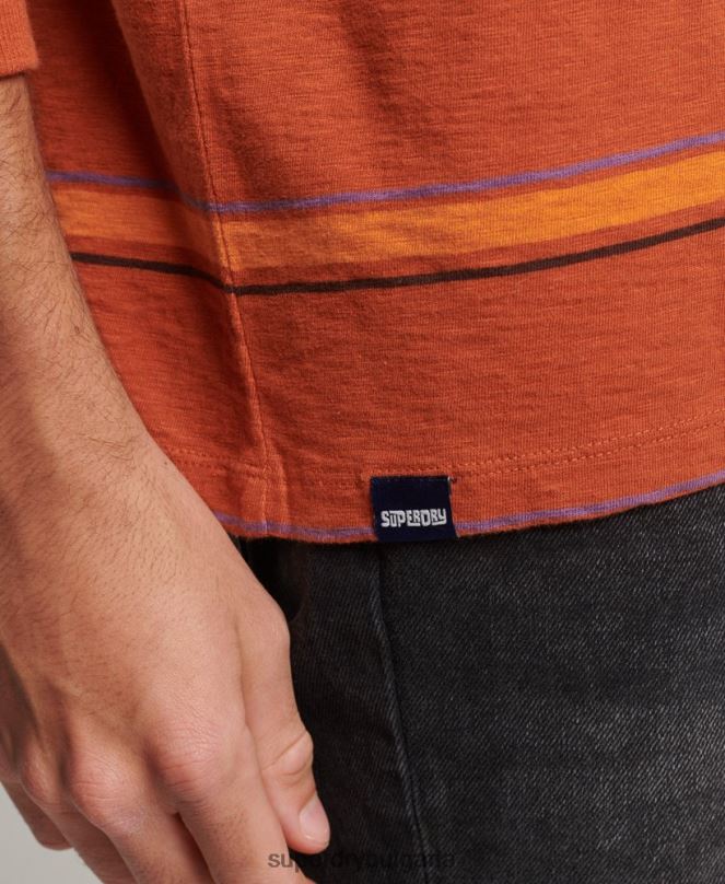 Superdry облекло N00H1476 кафяво мъже органичен памук ретро текстурирани райе топ