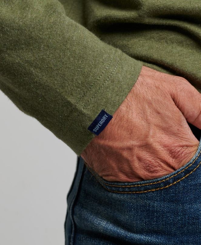 Superdry облекло N00H1477 зелено мъже горнище с ретро лого от органичен памук, бродирано