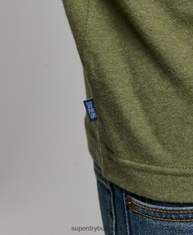 Superdry облекло N00H1477 зелено мъже горнище с ретро лого от органичен памук, бродирано