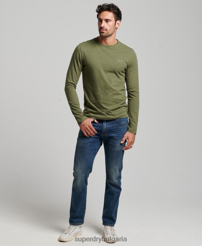 Superdry облекло N00H1477 зелено мъже горнище с ретро лого от органичен памук, бродирано