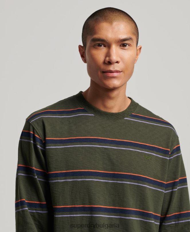 Superdry облекло N00H1480 зелено мъже органичен памук ретро текстурирани райе топ