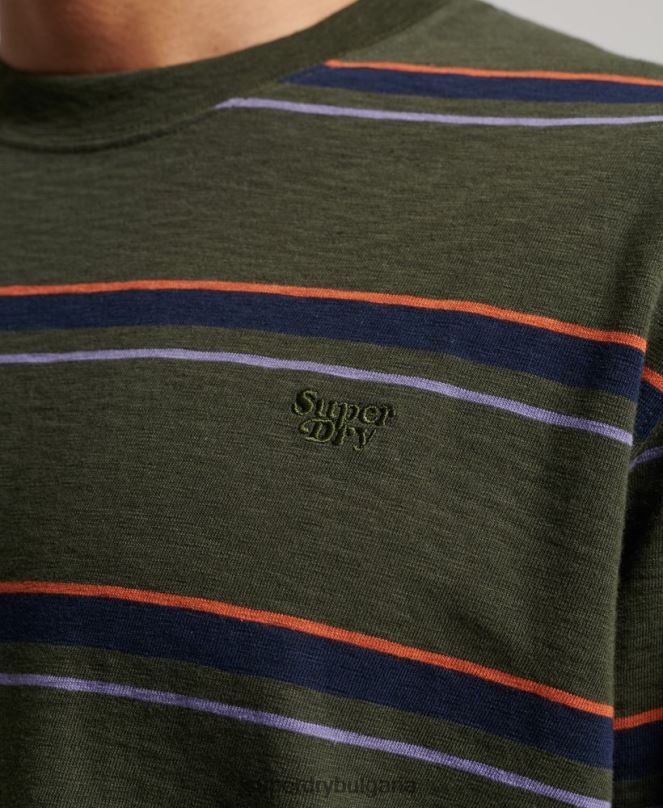 Superdry облекло N00H1480 зелено мъже органичен памук ретро текстурирани райе топ