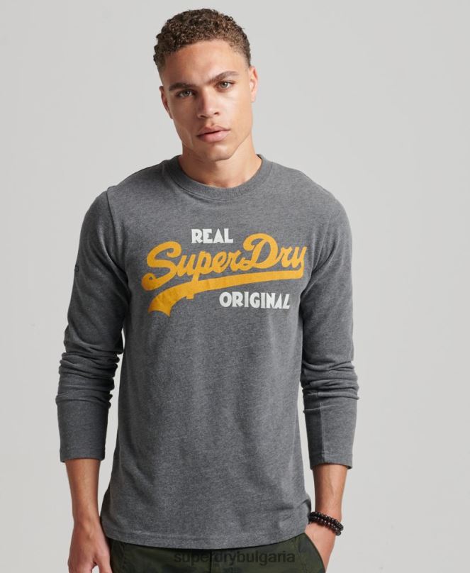 Superdry облекло N00H1481 сиво мъже топ с ретро лого сода поп с дълъг ръкав