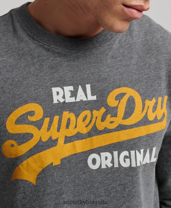 Superdry облекло N00H1481 сиво мъже топ с ретро лого сода поп с дълъг ръкав