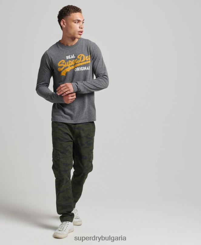 Superdry облекло N00H1481 сиво мъже топ с ретро лого сода поп с дълъг ръкав