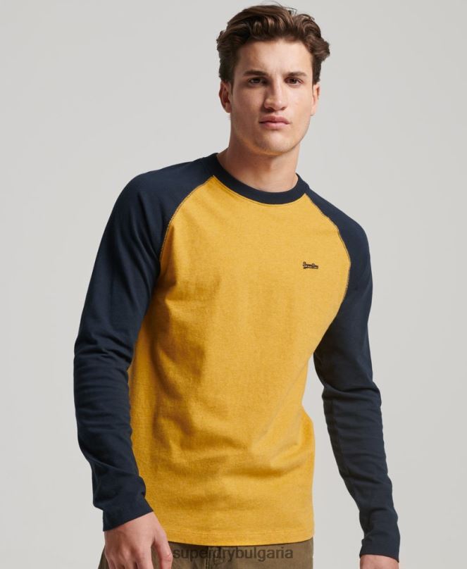 Superdry облекло N00H1484 жълто мъже Бейзболна топка с дълъг ръкав от органичен памук