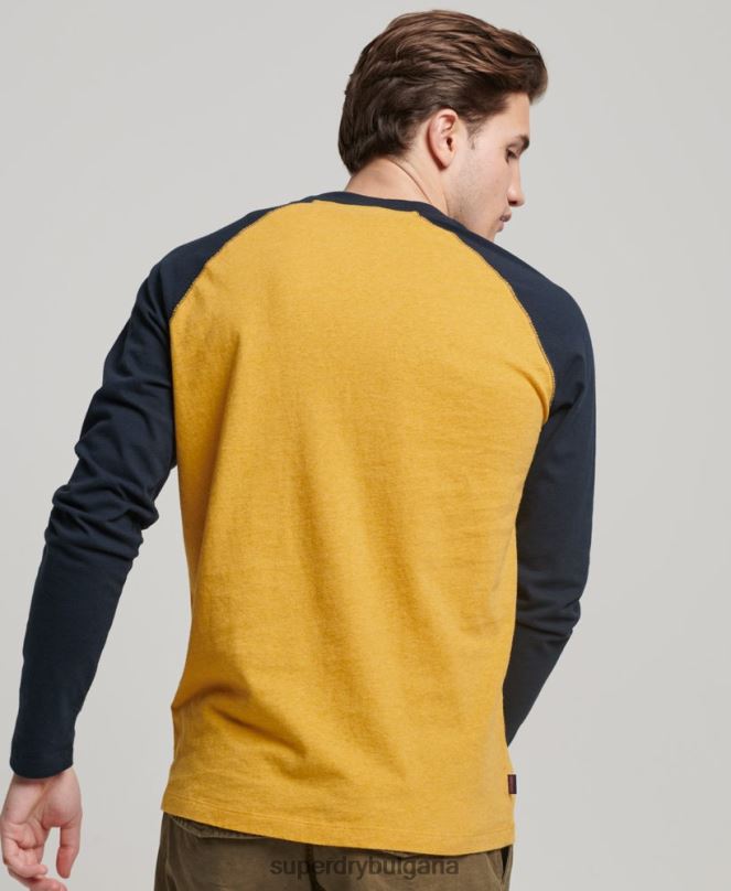 Superdry облекло N00H1484 жълто мъже Бейзболна топка с дълъг ръкав от органичен памук