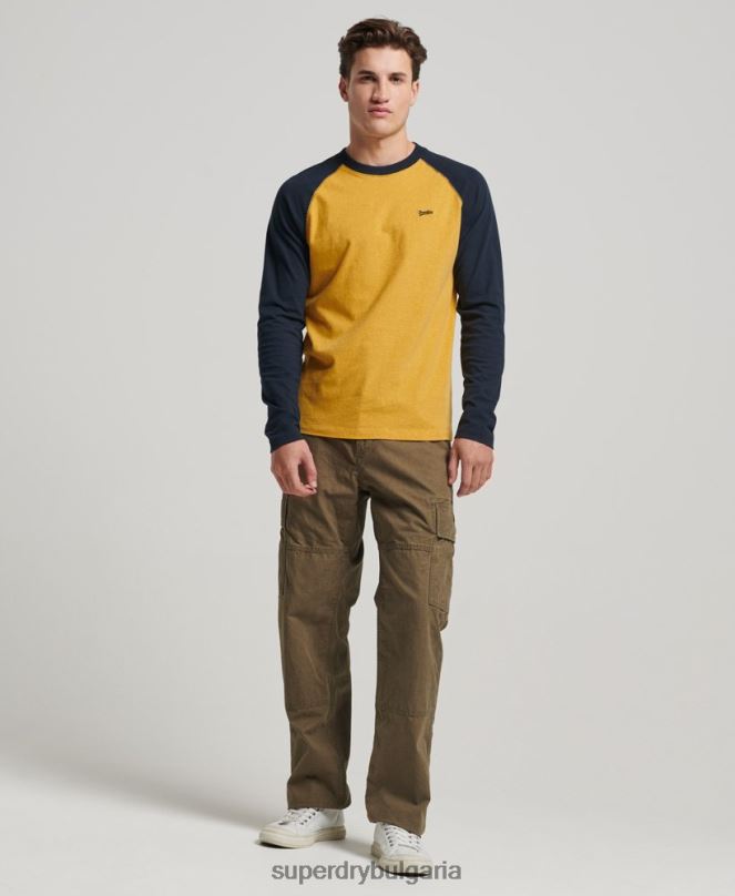 Superdry облекло N00H1484 жълто мъже Бейзболна топка с дълъг ръкав от органичен памук