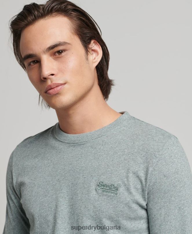 Superdry облекло N00H1486 син мъже горнище с ретро лого от органичен памук, бродирано