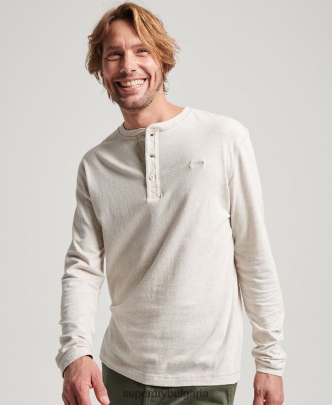 Superdry облекло N00H1488 сметана мъже органичен памук реколта лого бродирани henley топ