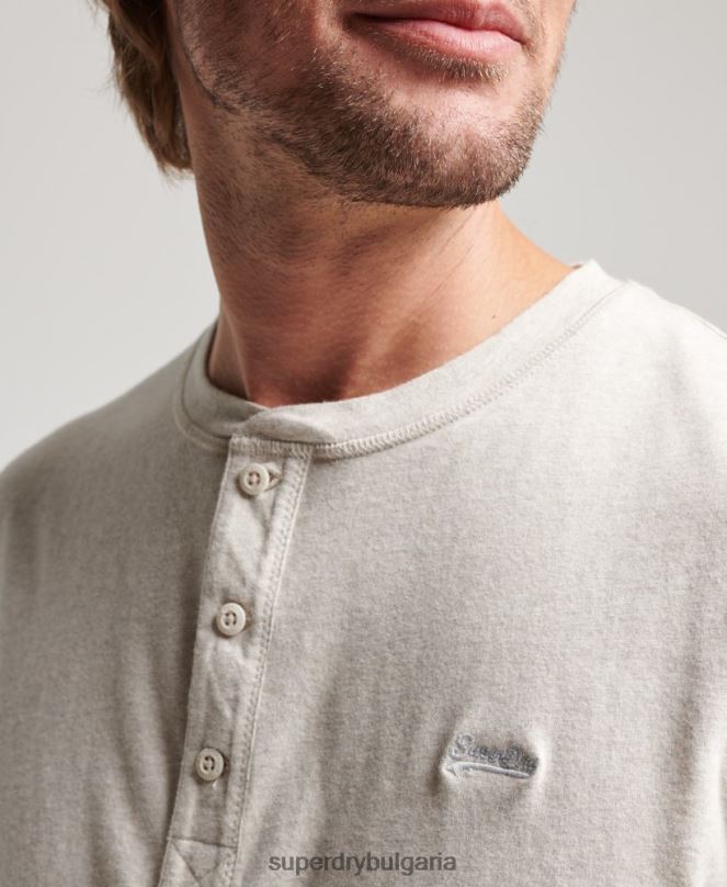 Superdry облекло N00H1488 сметана мъже органичен памук реколта лого бродирани henley топ