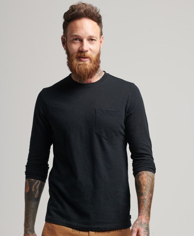 Superdry облекло N00H1489 черен мъже горна част от трико с дълъг ръкав
