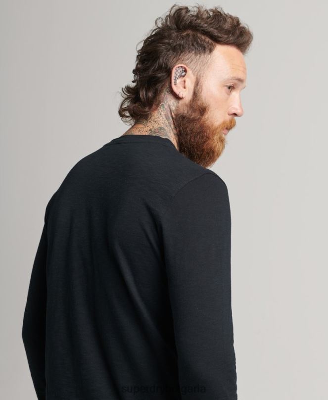 Superdry облекло N00H1489 черен мъже горна част от трико с дълъг ръкав