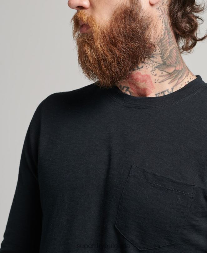 Superdry облекло N00H1489 черен мъже горна част от трико с дълъг ръкав