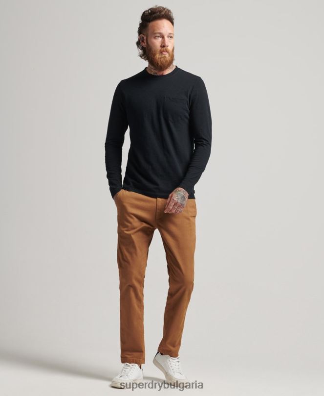 Superdry облекло N00H1489 черен мъже горна част от трико с дълъг ръкав