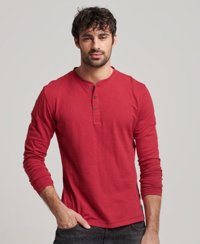 Superdry облекло N00H1492 червен мъже пребоядисано горнище с дълъг ръкав