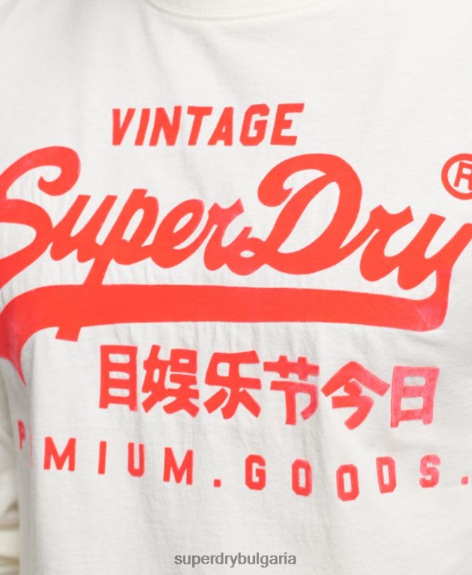 Superdry облекло N00H1495 сметана мъже ретро лого неоново горнище с дълъг ръкав