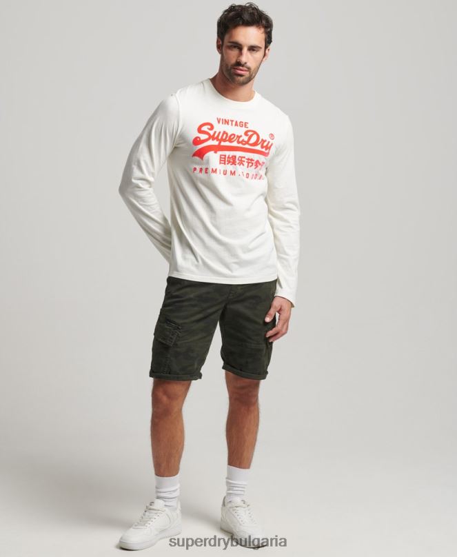 Superdry облекло N00H1495 сметана мъже ретро лого неоново горнище с дълъг ръкав