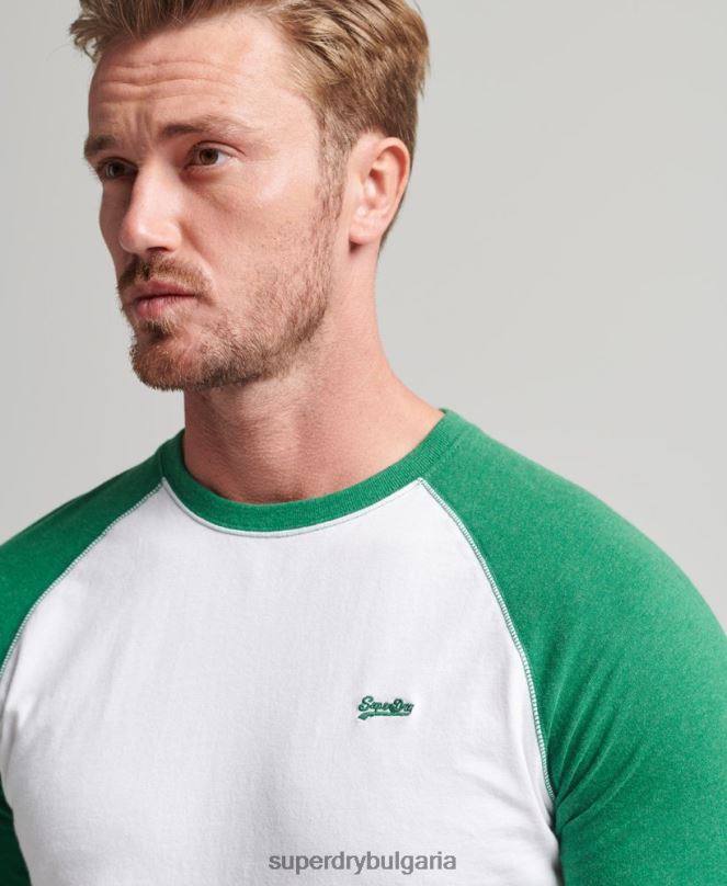 Superdry облекло N00H1496 зелено мъже Бейзболна топка с дълъг ръкав от органичен памук