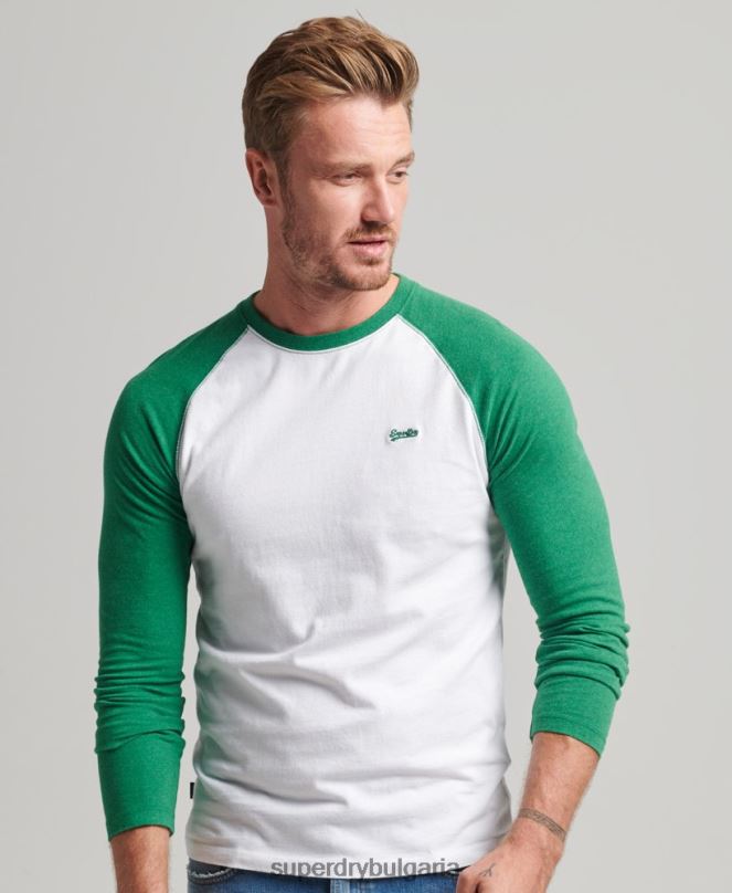 Superdry облекло N00H1496 зелено мъже Бейзболна топка с дълъг ръкав от органичен памук