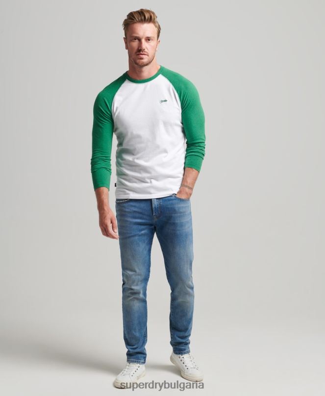 Superdry облекло N00H1496 зелено мъже Бейзболна топка с дълъг ръкав от органичен памук