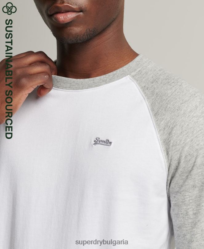 Superdry облекло N00H1497 бяло мъже Бейзболна топка с дълъг ръкав от органичен памук