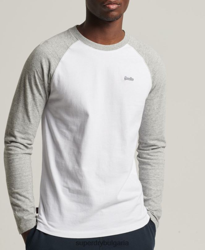 Superdry облекло N00H1497 бяло мъже Бейзболна топка с дълъг ръкав от органичен памук