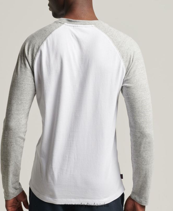 Superdry облекло N00H1497 бяло мъже Бейзболна топка с дълъг ръкав от органичен памук
