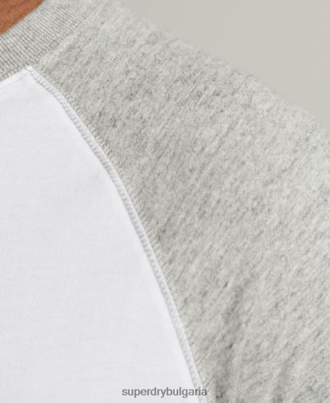 Superdry облекло N00H1497 бяло мъже Бейзболна топка с дълъг ръкав от органичен памук