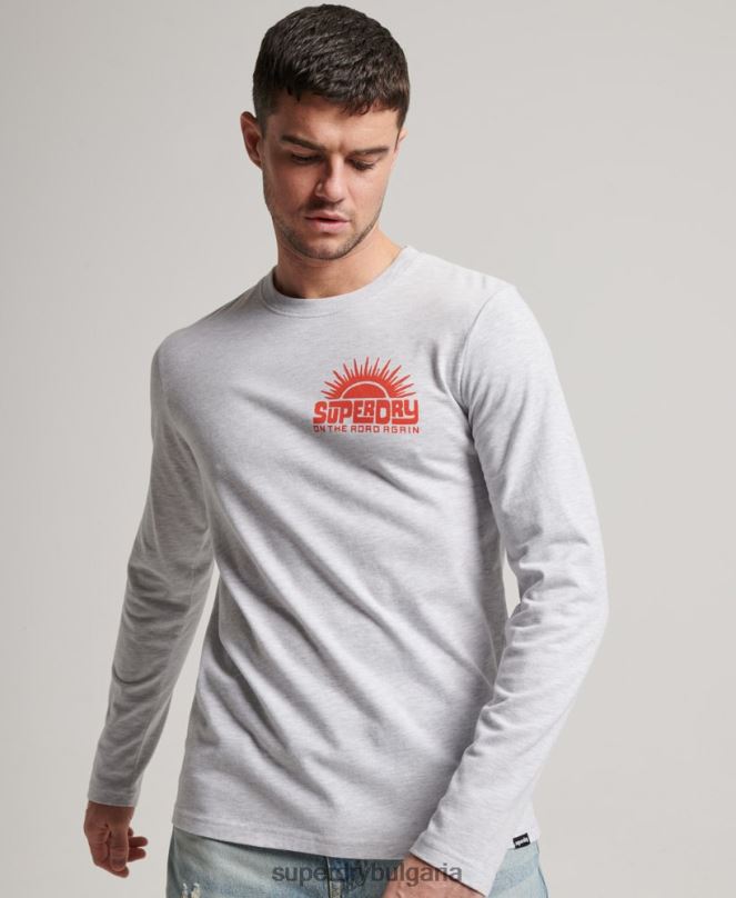 Superdry облекло N00H1499 светло сив мъже стикер за пътуване горна част с дълъг ръкав