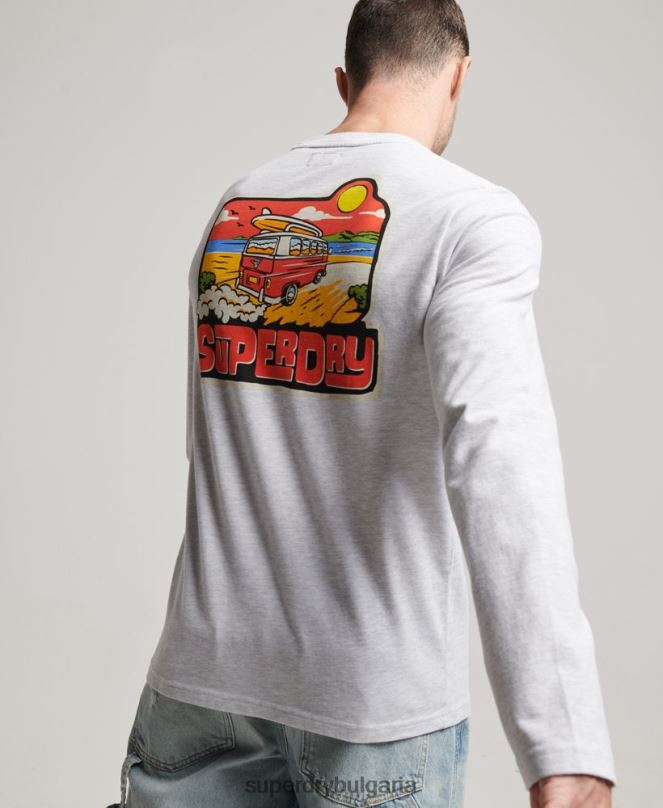 Superdry облекло N00H1499 светло сив мъже стикер за пътуване горна част с дълъг ръкав