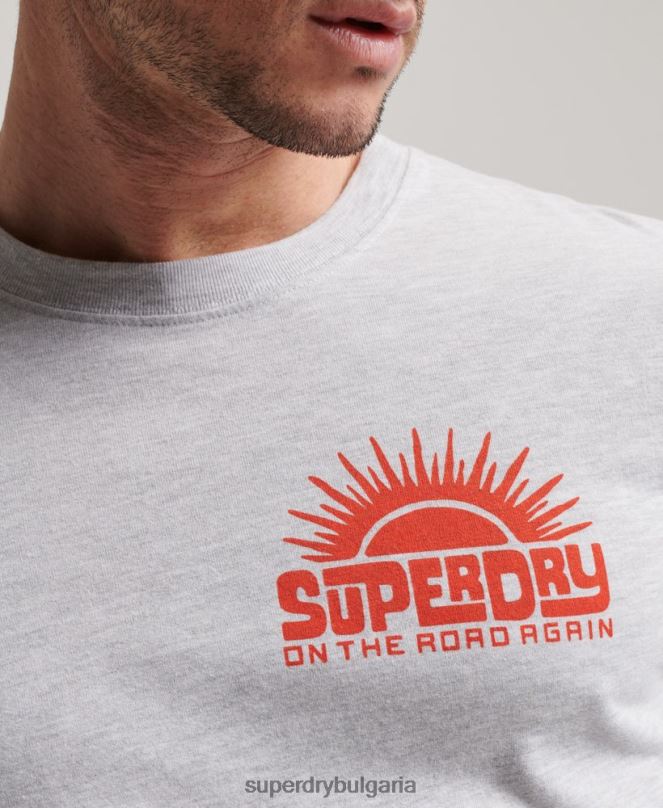 Superdry облекло N00H1499 светло сив мъже стикер за пътуване горна част с дълъг ръкав
