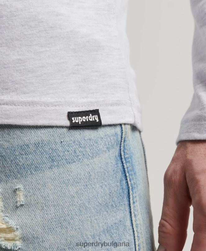 Superdry облекло N00H1499 светло сив мъже стикер за пътуване горна част с дълъг ръкав