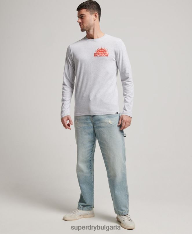 Superdry облекло N00H1499 светло сив мъже стикер за пътуване горна част с дълъг ръкав