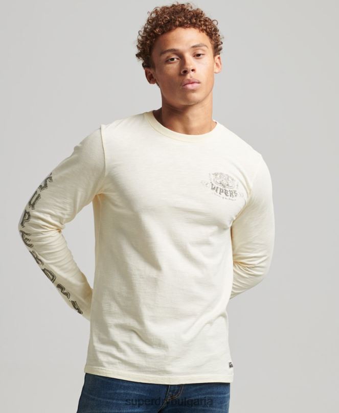 Superdry облекло N00H1504 сметана мъже горнище с дълъг ръкав затъмнено от органичен памук