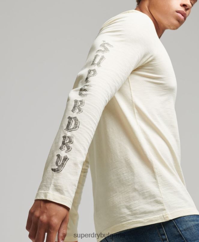Superdry облекло N00H1504 сметана мъже горнище с дълъг ръкав затъмнено от органичен памук