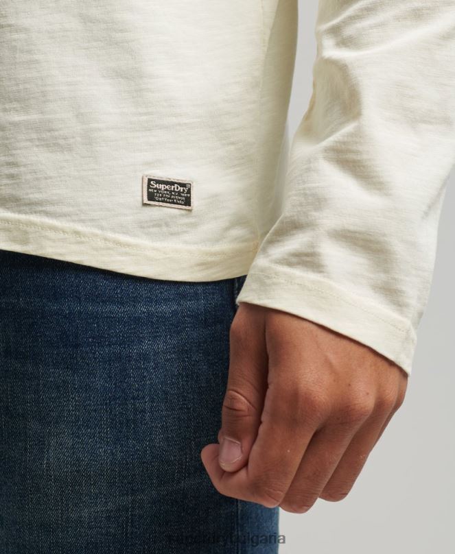 Superdry облекло N00H1504 сметана мъже горнище с дълъг ръкав затъмнено от органичен памук
