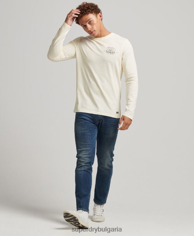 Superdry облекло N00H1504 сметана мъже горнище с дълъг ръкав затъмнено от органичен памук