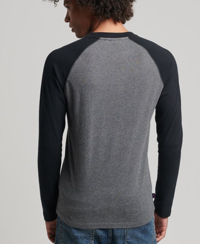 Superdry облекло N00H1505 тъмно сив мъже Бейзболна топка с дълъг ръкав от органичен памук