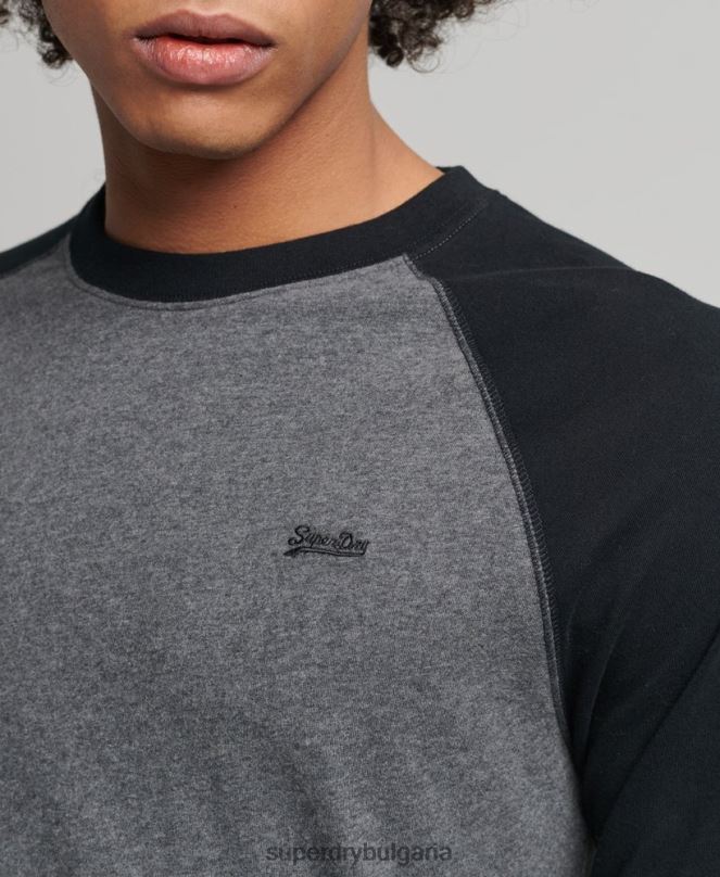Superdry облекло N00H1505 тъмно сив мъже Бейзболна топка с дълъг ръкав от органичен памук