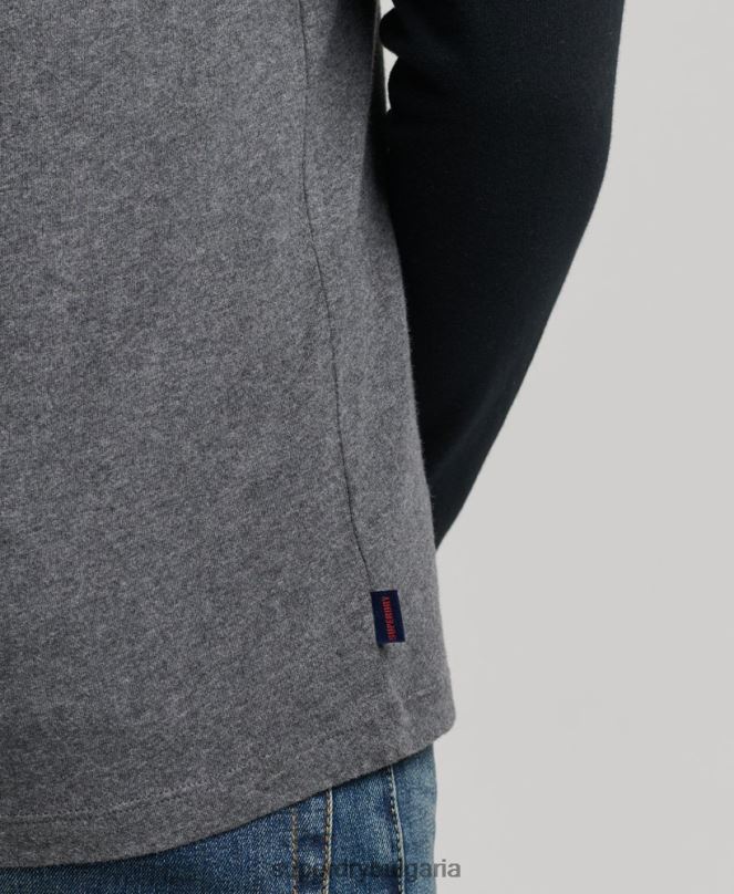 Superdry облекло N00H1505 тъмно сив мъже Бейзболна топка с дълъг ръкав от органичен памук