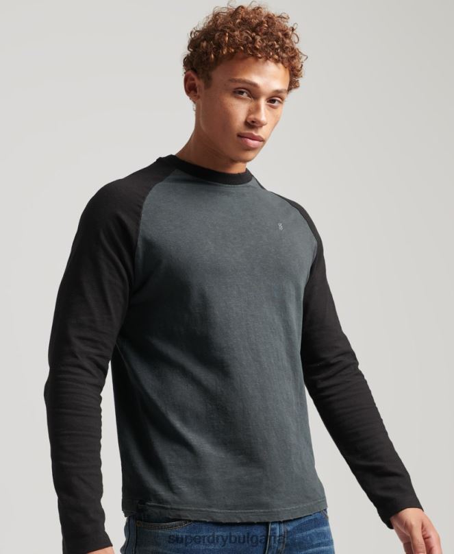 Superdry облекло N00H1506 тъмно сив мъже пребоядисано бейзболно горнище с дълъг ръкав