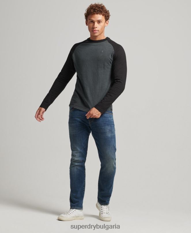 Superdry облекло N00H1506 тъмно сив мъже пребоядисано бейзболно горнище с дълъг ръкав