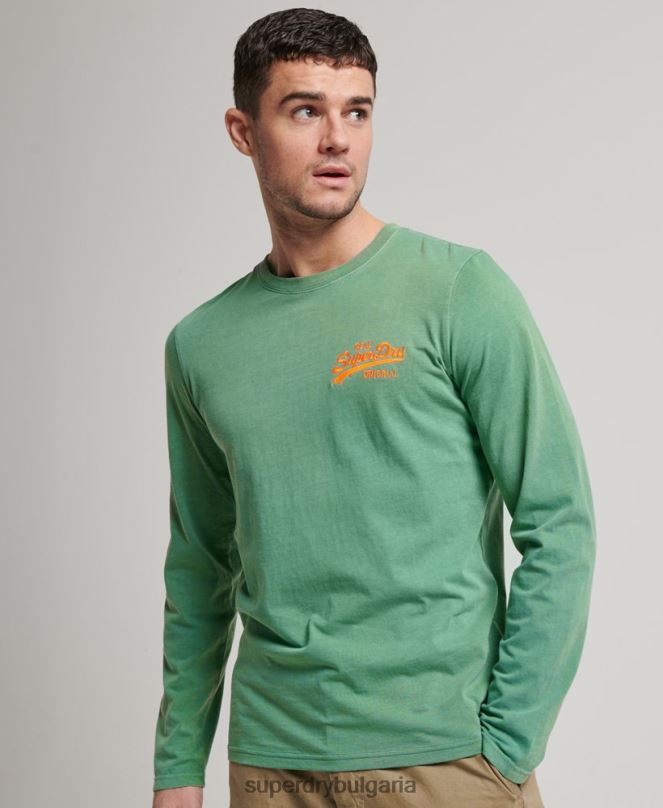 Superdry облекло N00H1507 зелено мъже ретро лого неоново горнище с дълъг ръкав