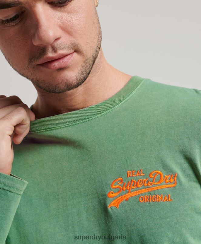 Superdry облекло N00H1507 зелено мъже ретро лого неоново горнище с дълъг ръкав
