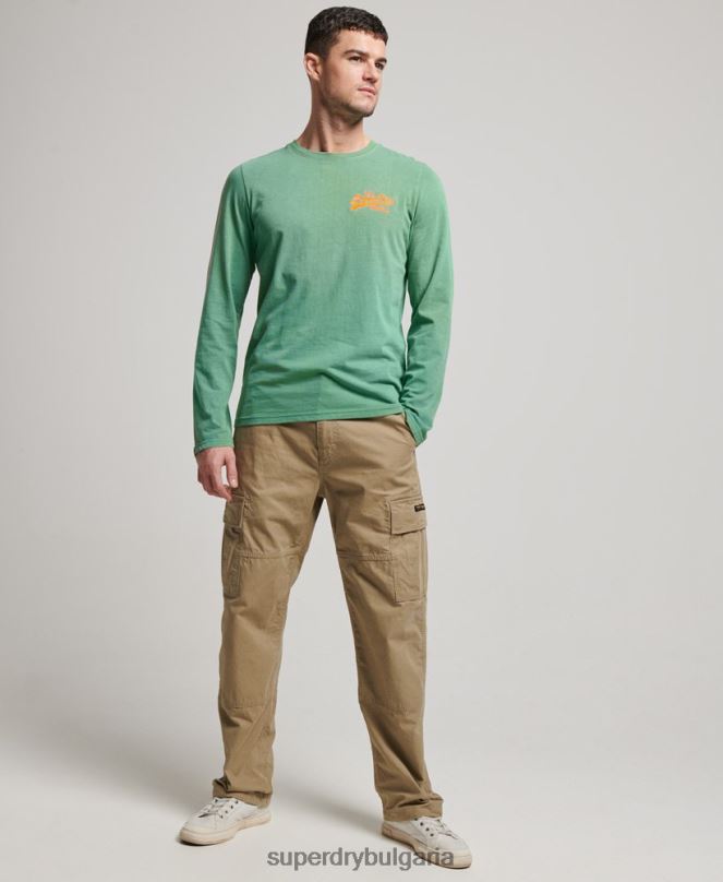 Superdry облекло N00H1507 зелено мъже ретро лого неоново горнище с дълъг ръкав