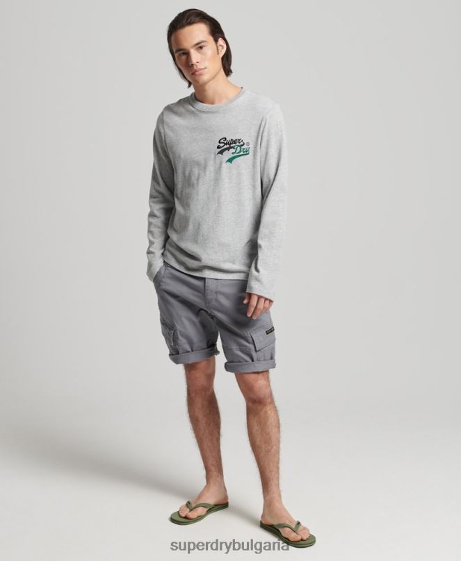 Superdry облекло N00H1508 сиво мъже горна част с ретро лого с дълъг ръкав