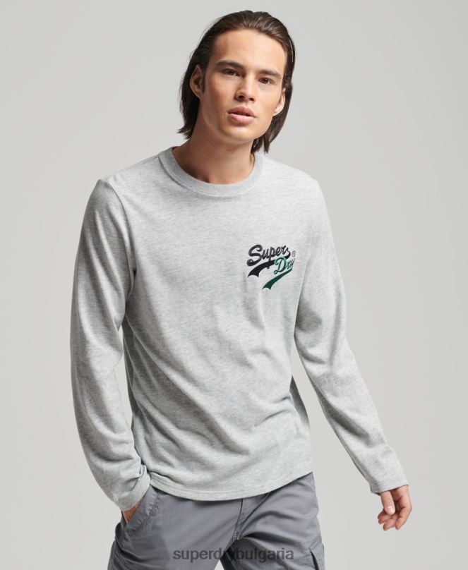 Superdry облекло N00H1508 сиво мъже горна част с ретро лого с дълъг ръкав