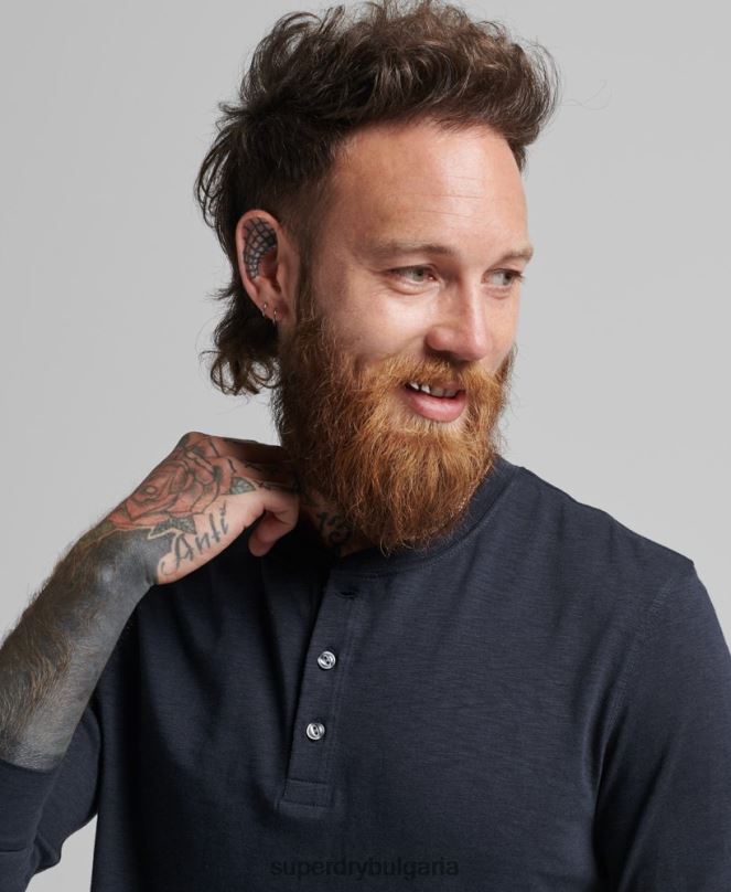 Superdry облекло N00H1513 военноморски флот мъже трико с дълги ръкави
