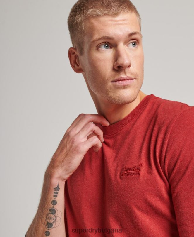 Superdry облекло N00H1515 червен мъже горнище с ретро лого от органичен памук, бродирано